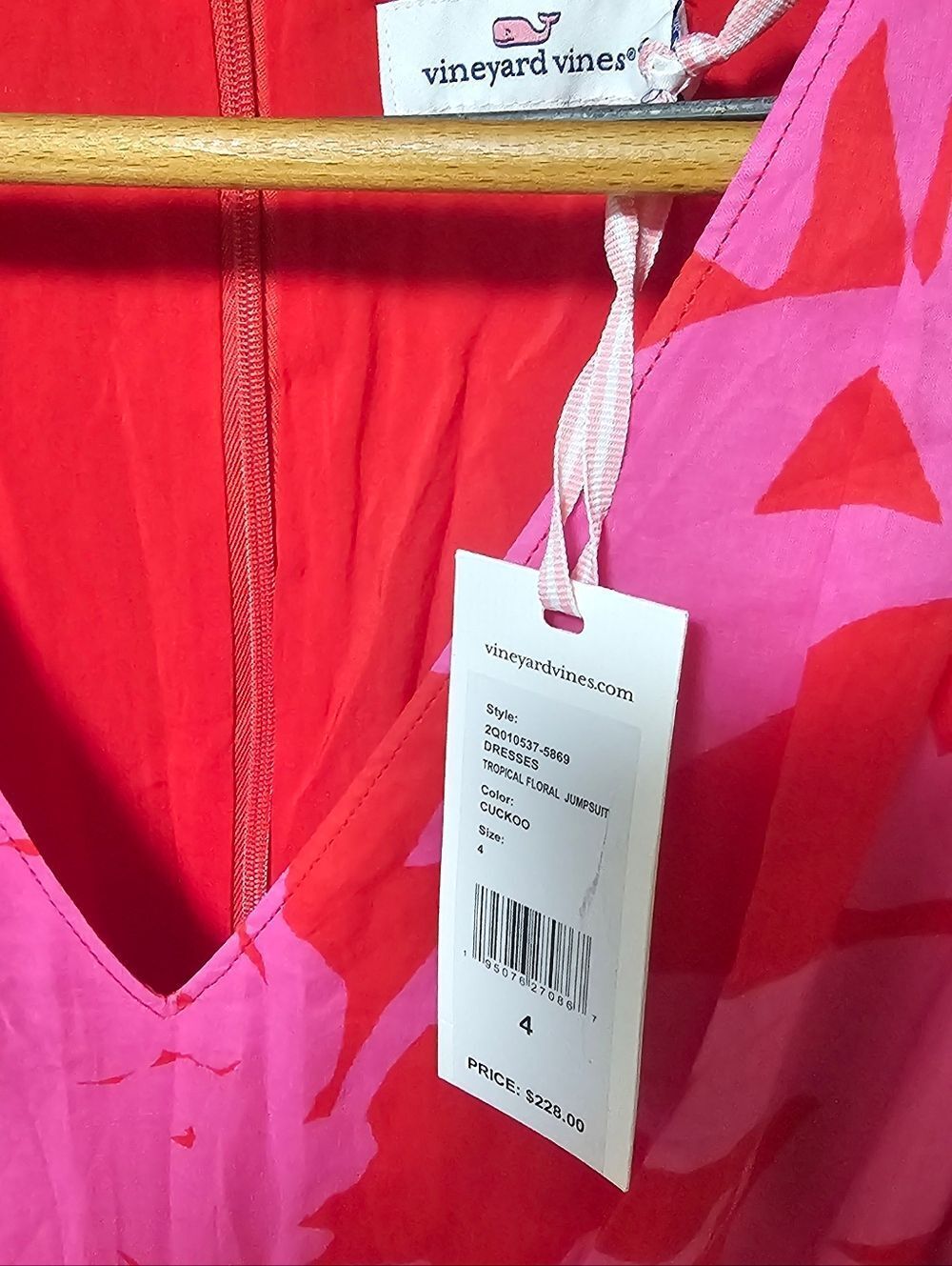 Vineyard Vines Tropical Floral Jumpsuit Pink Red Size 4 NWT Belted Resort - Picture 3 of 7